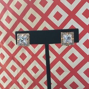 Rose Gold tone rhinestone clip-on earrings